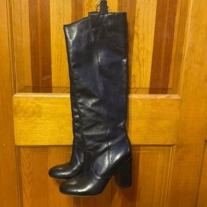 Real black leather heeled boot